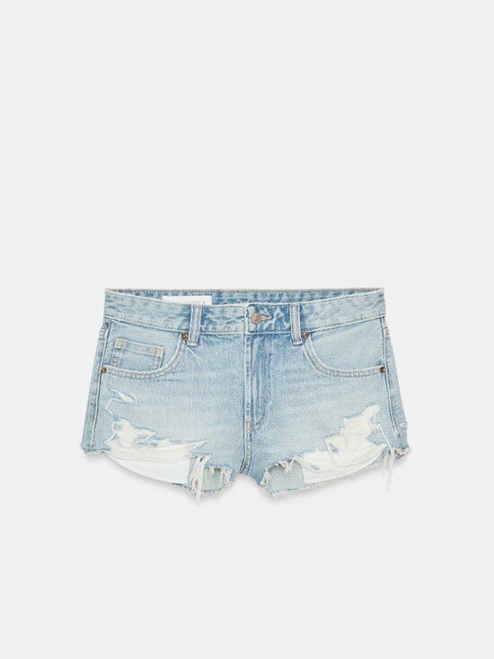 Zara Pants - ZARA TRF Mid-Rise Ripped Denim Shorts Light Wash Raw Hem Size US 4 / EU 36